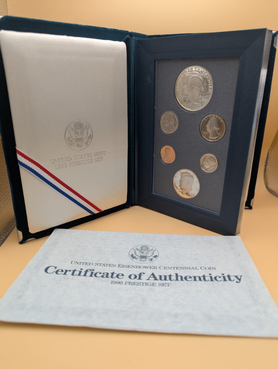 1990 United States Mint Prestige Proof Set Eisenhower Centennial Silver Dollar Excellent
