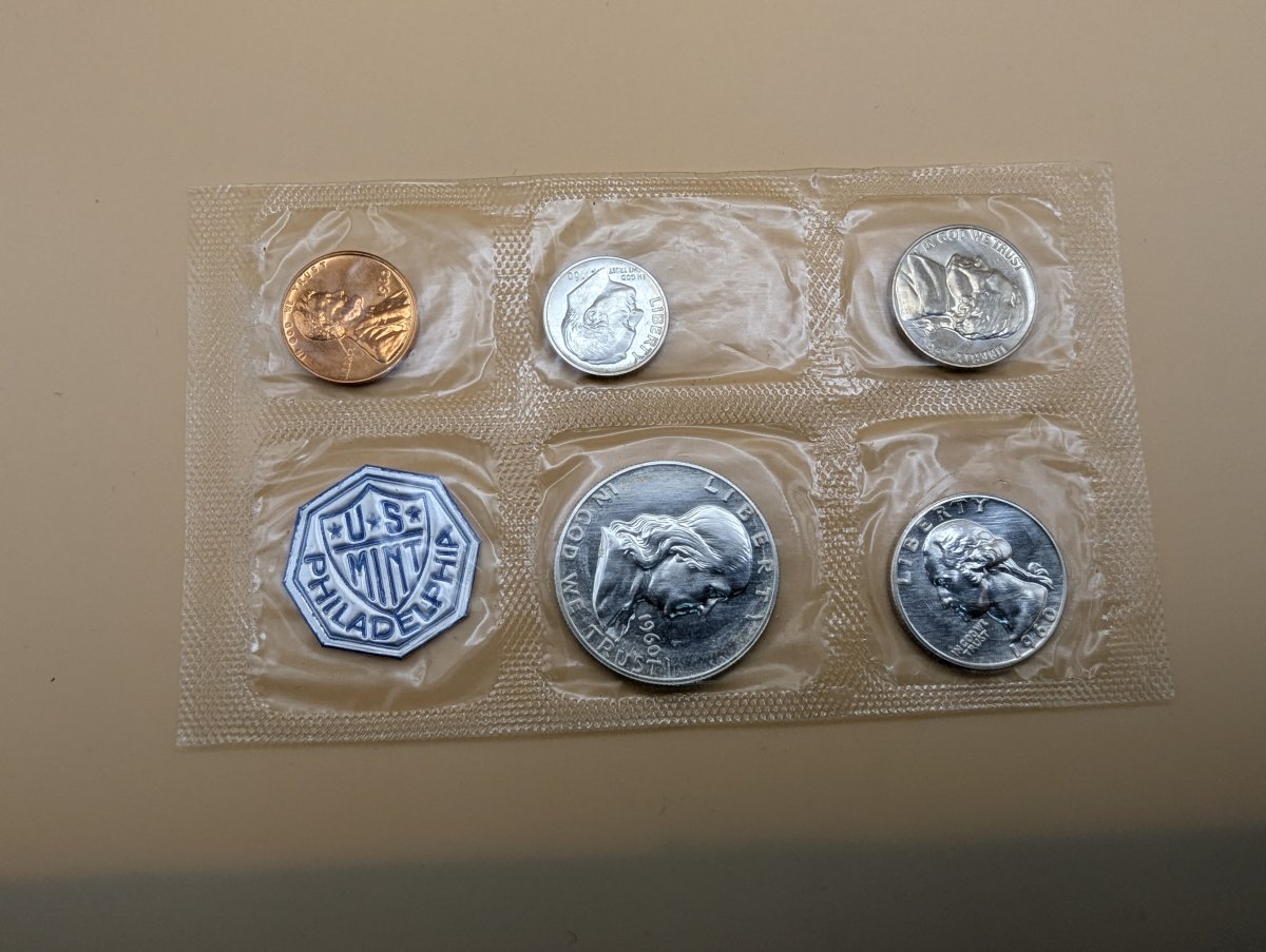 1960 US Mint Proof Set Large Date 5 Coin Collection with Silver Dime Quarter Half Dollar