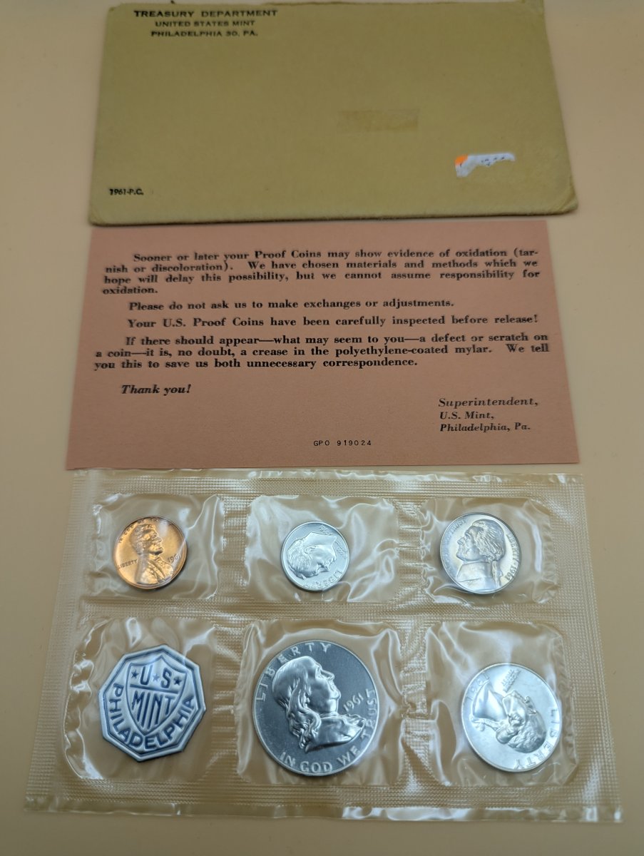 1961 U.S. Mint Silver Proof Set - 90% Silver Coins - Original Government Packaging