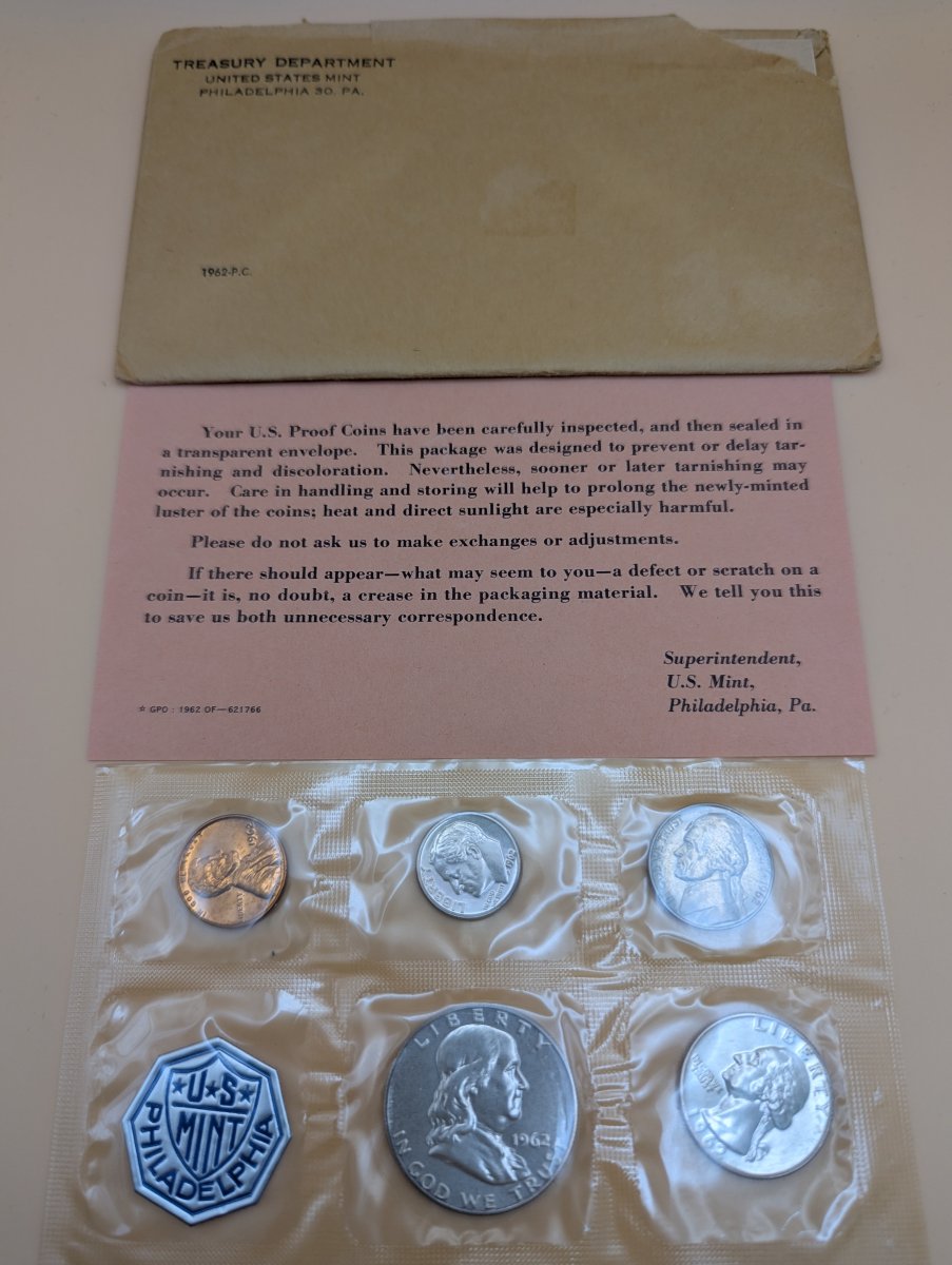 1962 U.S. Mint Proof Set - Complete Original Government Packaging with Silver Coins