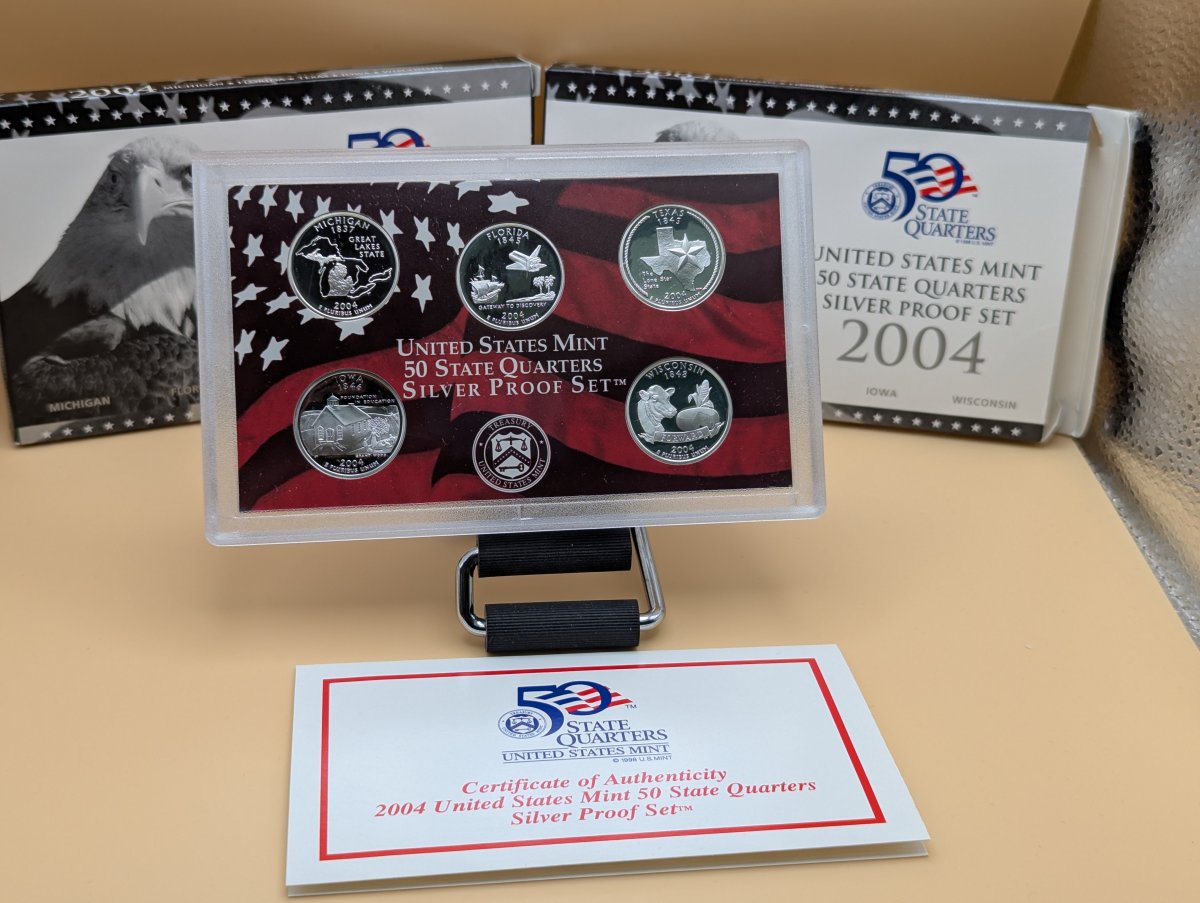 2004 US Mint 50 State Quarters Silver Proof Set - Excellent Condition (2 Sets)