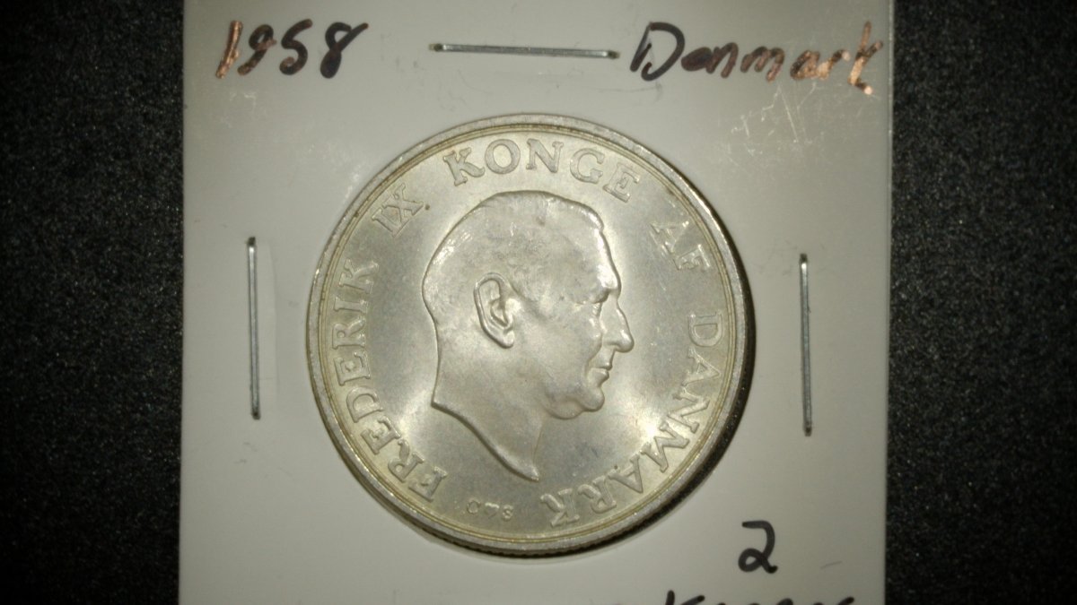 Danish 1958 2 Kroner Frederick IX & Princess Margrethe & 1953 Greenland Expedition Coins