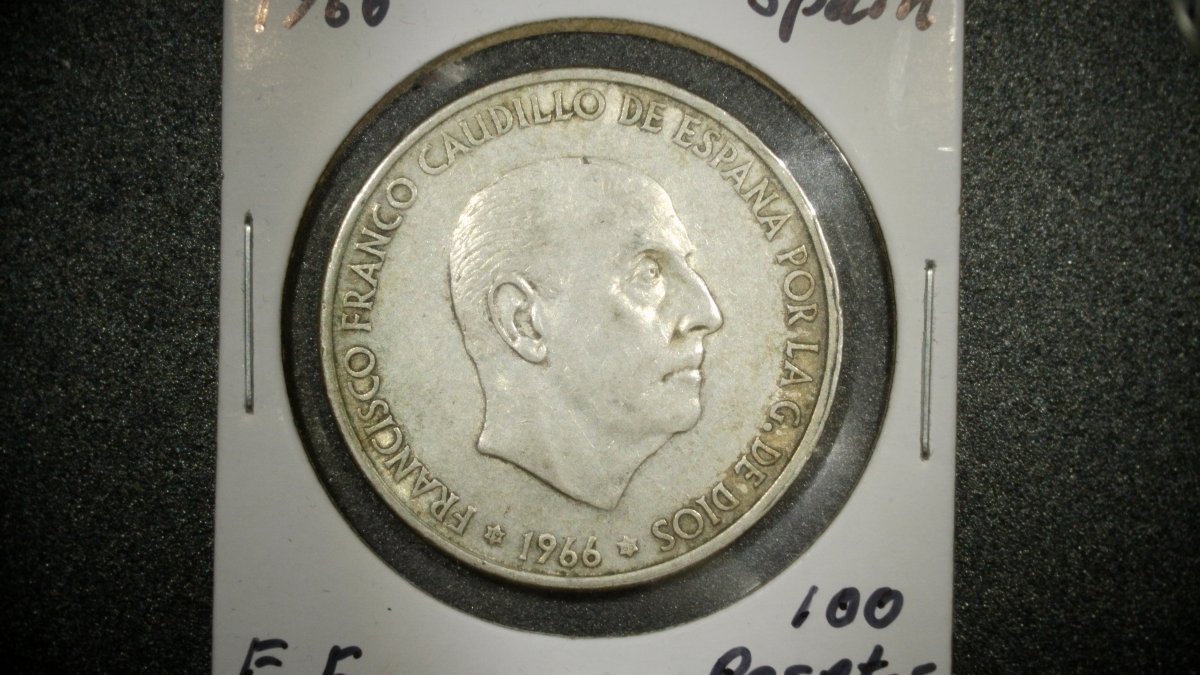 1966 Spain 100 Pesetas Silver Coin Francisco Franco Extra Fine Collectible