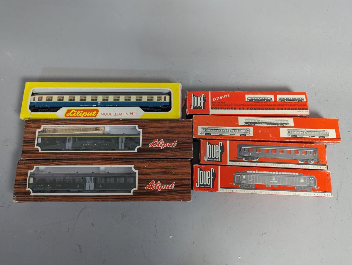 Unique HO Scale Model Train Lot - Liliput and Jouef Passenger Cars in Original Boxes