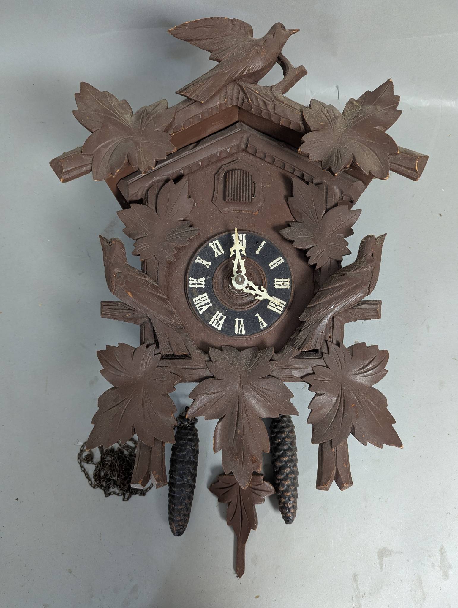 German Black Forest Cuckoo Clock with Decorative Bird Motif