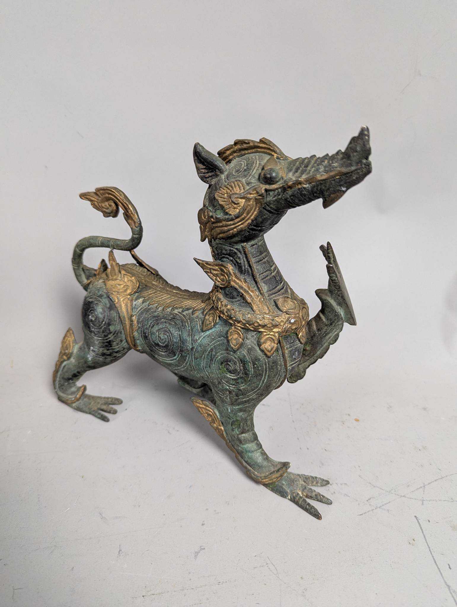 Thai Bronze Mythological Dragon Statue with Intricate Detailing
