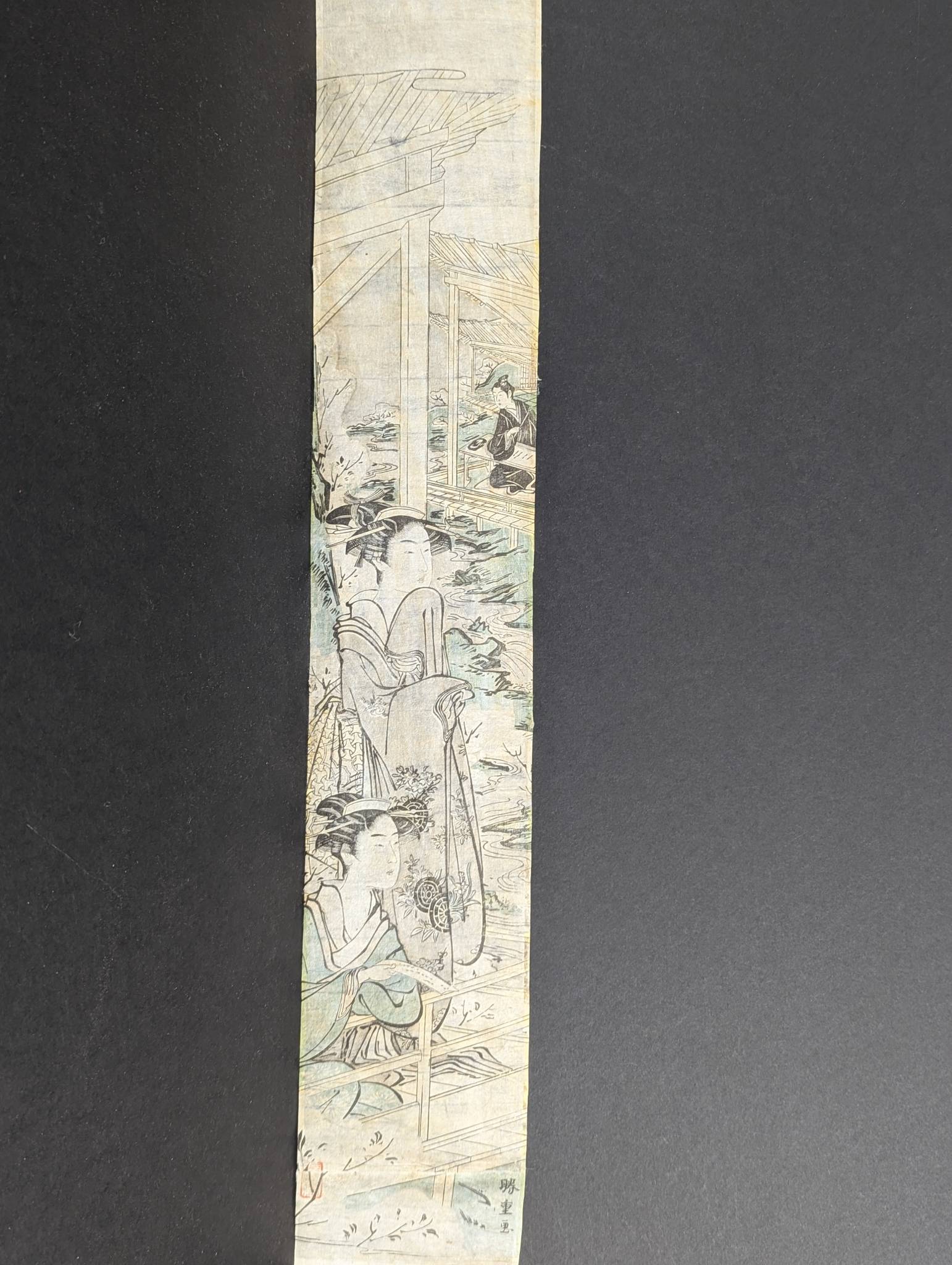 Japanese Woodblock Print by Eisen Keisai Depicting Figures in an Outdoor Scene. Original 19th Centu