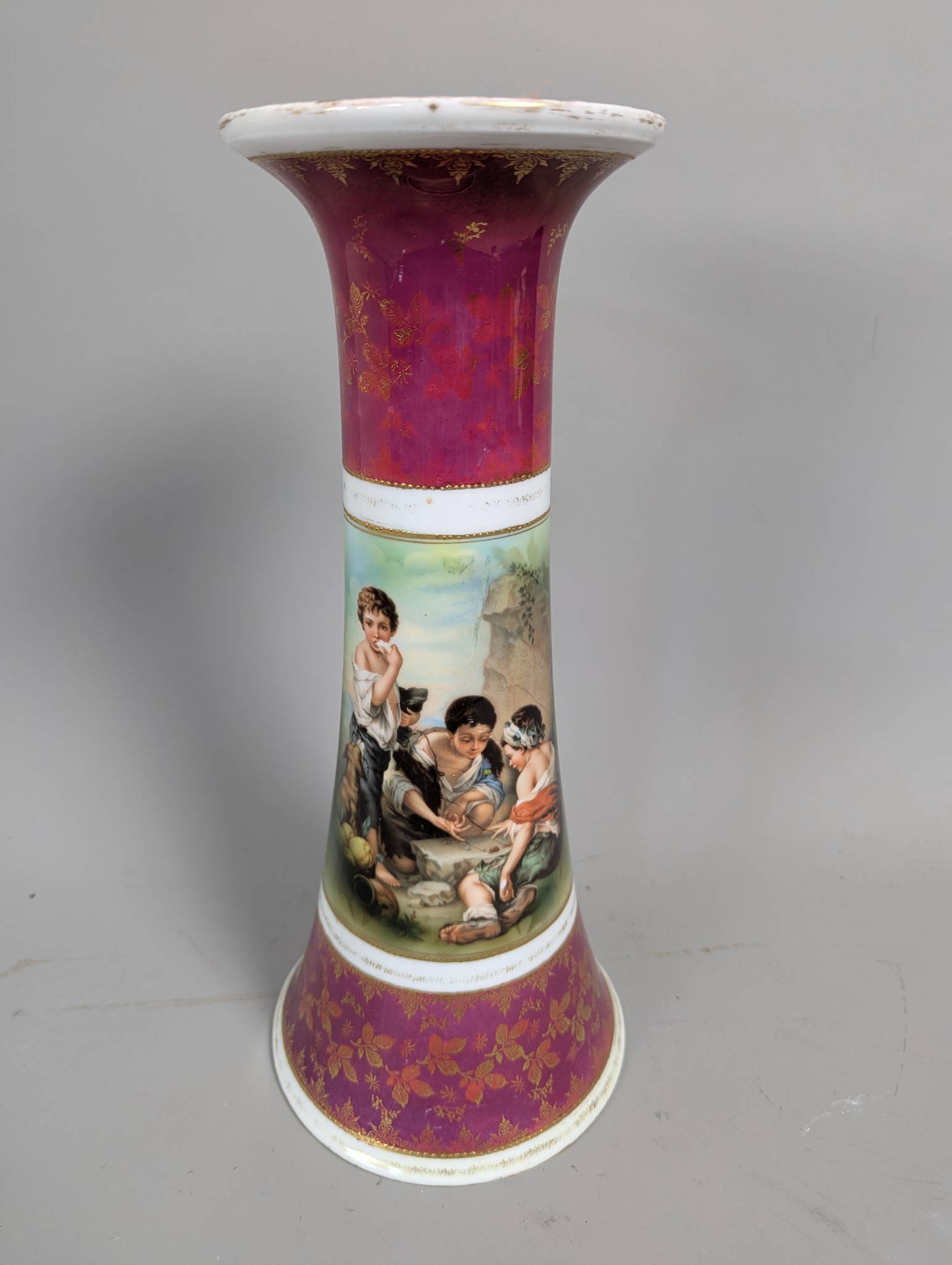 RS Prussia Porcelain Vase with Hand-Painted Figural Scene and Gilded Accents
