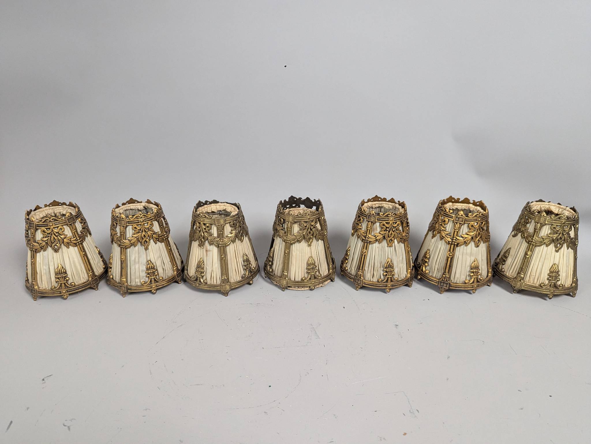 7 Vintage Boudoir Lamp Bases with Draped Fabric Shades