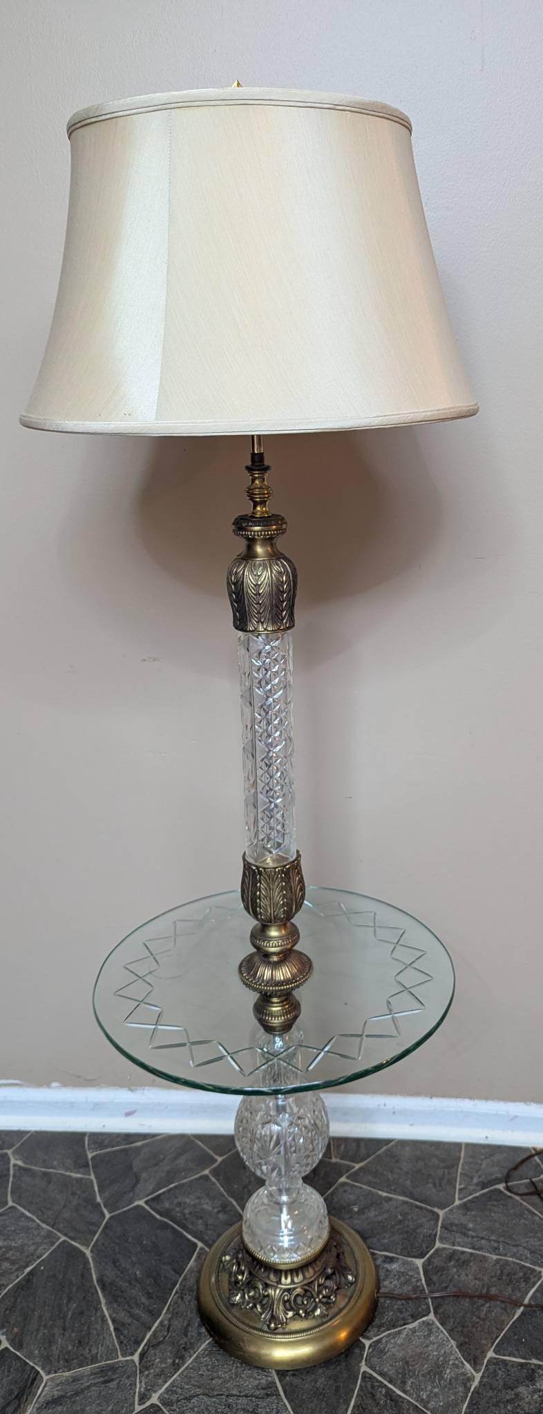 Frederick Cooper Floor Lamp with Glass Body and Brass Accents