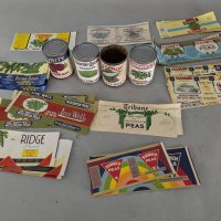 Large Lot NOS Food  Can Labels with Four Vintage Cans