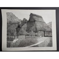Tanaka Ryohei Thatched Roof Farmhouse Etching 3/100 1978 Limited Edition Artwork