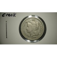1865 Three-Cent Nickel G Good Reverse Die Crack Error by James B. Longacre