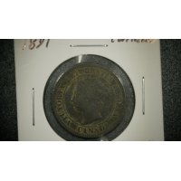 1891 Canada Queen Victoria One Cent Coin Very Fine by Leonard Charles Wyon