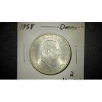 Danish 1958 2 Kroner Frederick IX & Princess Margrethe & 1953 Greenland Expedition Coins