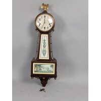 Vintage New Haven Banjo Clock with Key for Repair, Decorative Eagle Finial