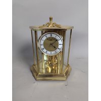 Howard Miller Anniversary Torsion Pendulum Clock with Key Vintage Brass and Glass