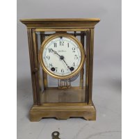 Seth Thomas Brass Crystal Regulator Mantel Clock with Key and Pendulum - Antique Collectible