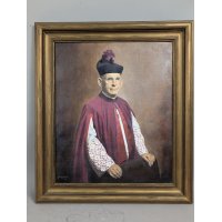 Framed Oil on Canvas Portrait of Monsignor McMillan by Jerrold - Vintage Artwork