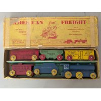 Vintage Strombecker American Fast Freight Wooden Toy Train Set with Original Box
