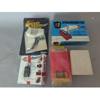 Assorted Vintage Slot Car Accessories Lot Including KF Dynamometer and Tools