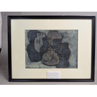 Shu Sarashina (b. 1935) 'Jars' Japanese Woodblock Print Aquatint and Etching
