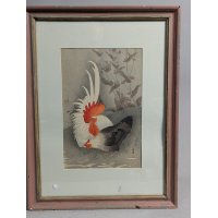 Unkyo Kumosawa Japanese Woodblock Print of Rooster and Hen
