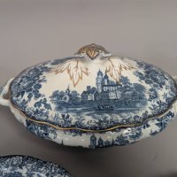 Antique Victorian Colonial Pottery Togo Flow Blue Dish Set