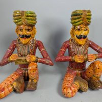 Hand-Painted Rajasthani Wooden Musician Figurines