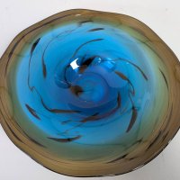 Crystal Home Collection Glass Bowl with Multicolor Swirl Design