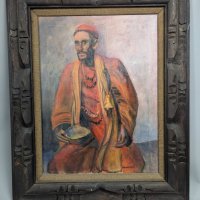 Painting of Indian Sadhu Signed Brandwein in Ornate Wooden Frame
