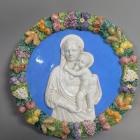 Della Robbia-Style Glazed Terracotta Plaque Depicting Madonna and Child
