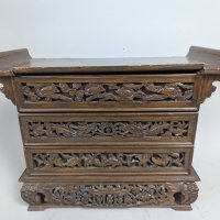 Highly Carved Chinese Wooden Chest or Jewelry Box with Dragon Motifs