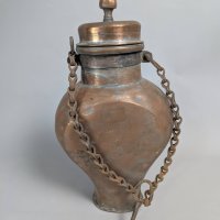 Antique 19th Century Handwrought Brass Canteen Water Jar with Lid and Chain