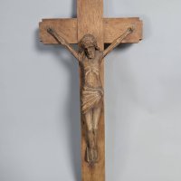 Hand Carved Wooden Crucifix Depiction of Jesus on Cross